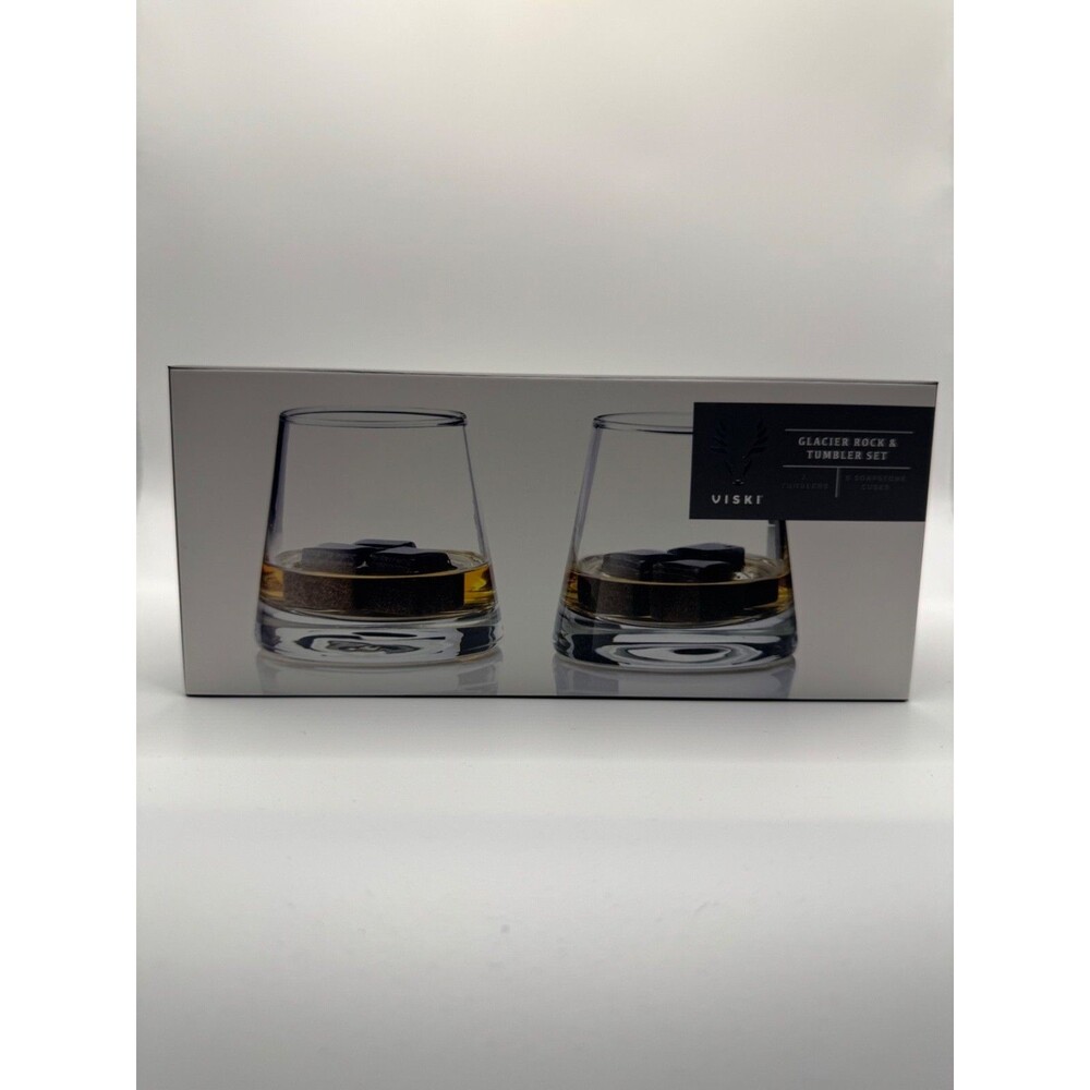 Viski Glacier Rock Tumbler Set of 2 Rocks Glasses 6 Soapstone Cubes New Sealed